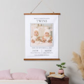 Modern Sweet Twins Photo Birth Announcement Hangend Wandkleed (Slaapkamer)