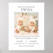 Modern Sweet Twins Photo Birth Announcement Poster (Voorkant)