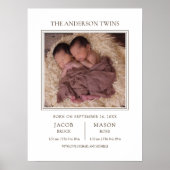 Modern Sweet Twins Photo Birth Announcement Poster (Voorkant)