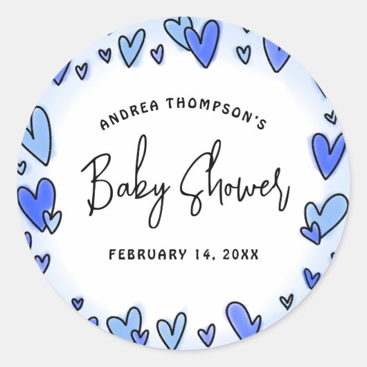 Modern Sweet Valentijn Blue Hearts Baby shower Ronde Sticker (Voorkant)