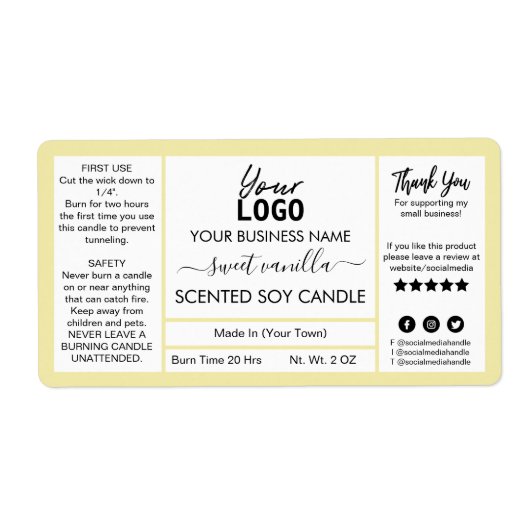Modern Sweet Vanilla Scented Soy Candle Label (Voorkant)