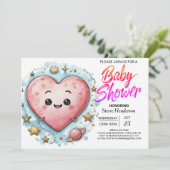 Modern Sweetheart Pink Hearts Baby shower Kaart (Staand voorkant)