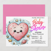 Modern Sweetheart Pink Hearts Baby shower Kaart (Voorkant / Achterkant)