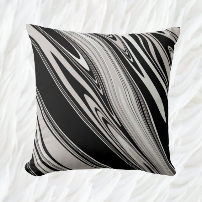 Modern Swirl Abstract Taupe Zwart Kussen (Creator heeft geüpload)