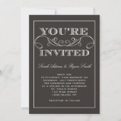 Modern Swirl Black Wedding Invitation Kaart (Voorkant)