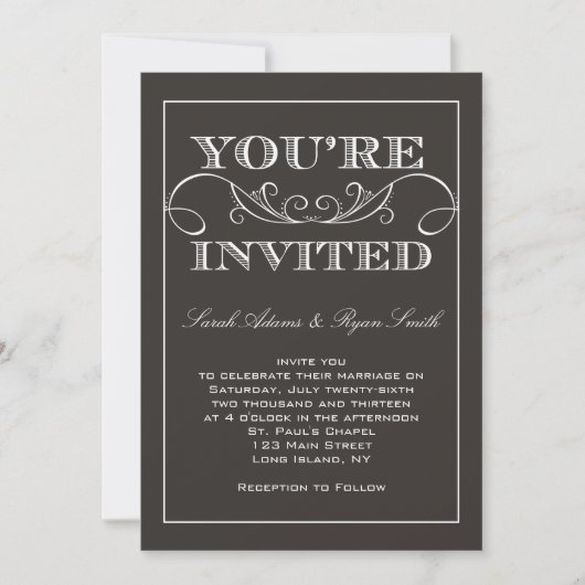 Modern Swirl Black Wedding Invitation Kaart (Voorkant)