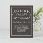 Modern Swirl Black Wedding Invitation Kaart (Staand voorkant)
