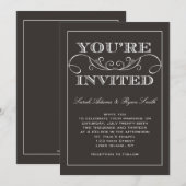 Modern Swirl Black Wedding Invitation Kaart (Voorkant / Achterkant)