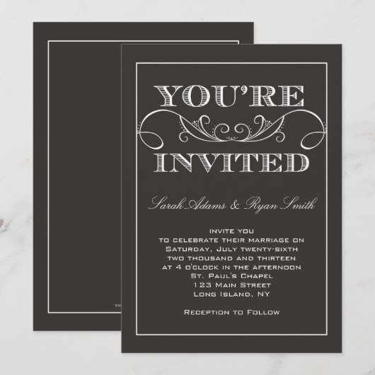 Modern Swirl Black Wedding Invitation Kaart (Voorkant / Achterkant)