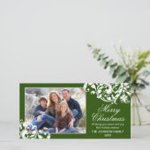 Modern Swirl Bloeit Kerst Groen en Wit Feestdagenkaart (Staand voorkant)