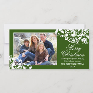 Modern Swirl Bloeit Kerst Groen en Wit Feestdagenkaart