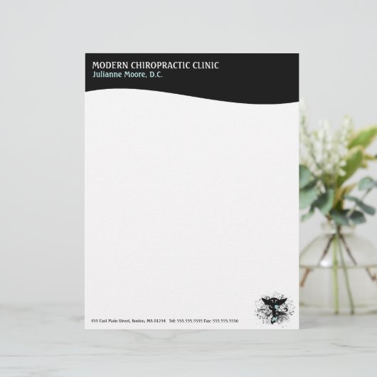 Modern Swirl Feminine Chiropractic Letterhead Briefhoofd Ontwerp (Staand voorkant)