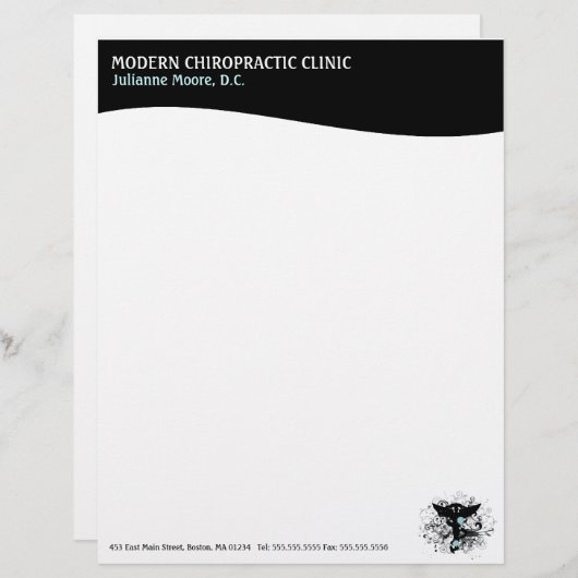 Modern Swirl Feminine Chiropractic Letterhead Briefhoofd Ontwerp (Voorkant / Achterkant)