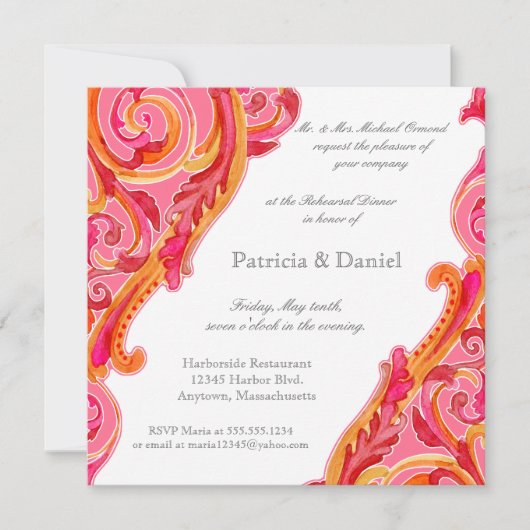 Modern Swirl Flourish Heart Rehearsal Dinner Card Kaart (Voorkant)