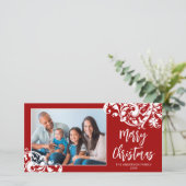 Modern Swirl Flourish Kerstroet en wit Feestdagenkaart (Staand voorkant)