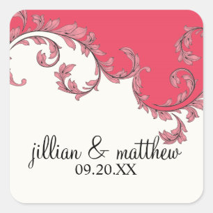 Modern Swirl Flourish Scroll Leaf Pattern Vierkante Sticker