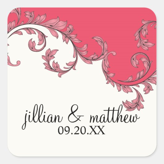 Modern Swirl Flourish Scroll  Leaf Pattern Vierkante Sticker (Voorkant)