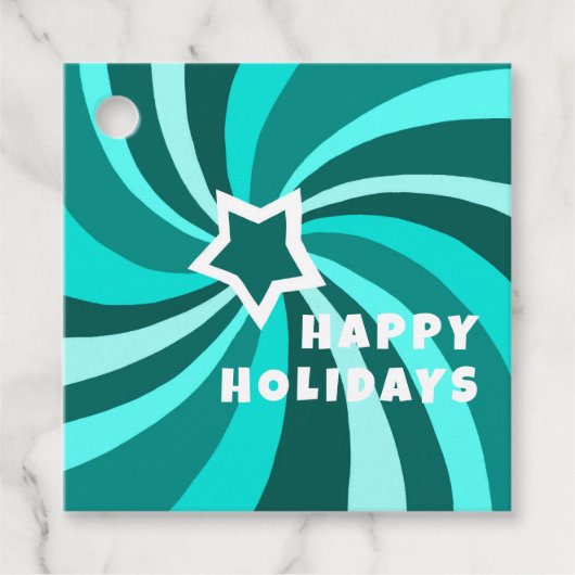 Modern Swirl HAPPY HOLIDAYS CUSTOM Green Christmas Bedankjes Labels (Voorkant)