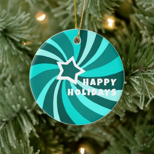 Modern Swirl HAPPY HOLIDAYS CUSTOM Green Keramisch Ornament (Boom)