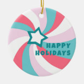 Modern Swirl HAPPY HOLIDAYS CUSTOM Green Pink Keramisch Ornament (Voorkant)