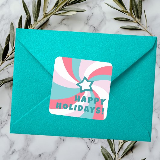 Modern Swirl HAPPY HOLIDAYS CUSTOM Green Pink Vierkante Sticker
