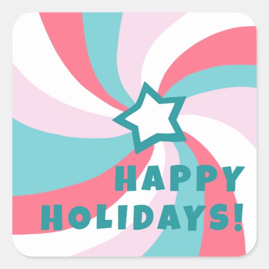 Modern Swirl HAPPY HOLIDAYS CUSTOM Green Pink Vierkante Sticker (Voorkant)