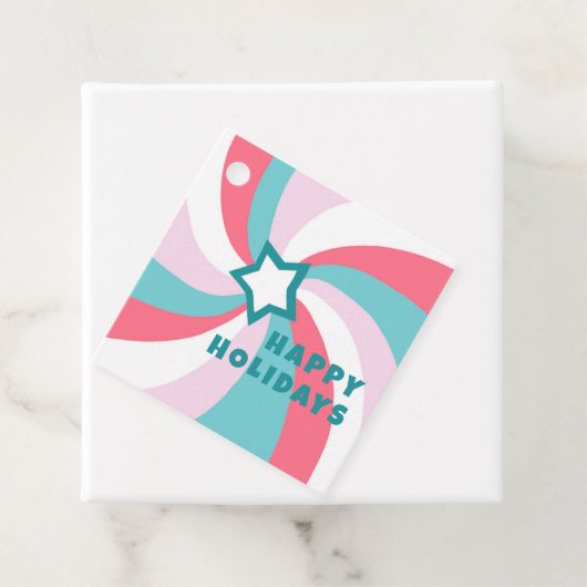 Modern Swirl HAPPY HOLIDAYS CUSTOM Green Pink Xmas Bedankjes Labels (In situ)