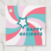 Modern Swirl HAPPY HOLIDAYS CUSTOM Green Pink Xmas Bedankjes Labels (Voorkant)