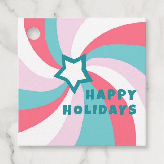 Modern Swirl HAPPY HOLIDAYS CUSTOM Green Pink Xmas Bedankjes Labels (Voorkant)