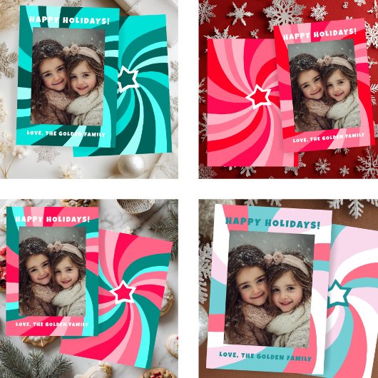 Modern Swirl HAPPY HOLIDAYS CUSTOM PHOTO Feestdagenkaart