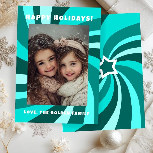 Modern Swirl HAPPY HOLIDAYS CUSTOM PHOTO Feestdagenkaart