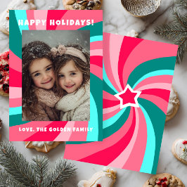 Modern Swirl HAPPY HOLIDAYS CUSTOM PHOTO Feestdagenkaart
