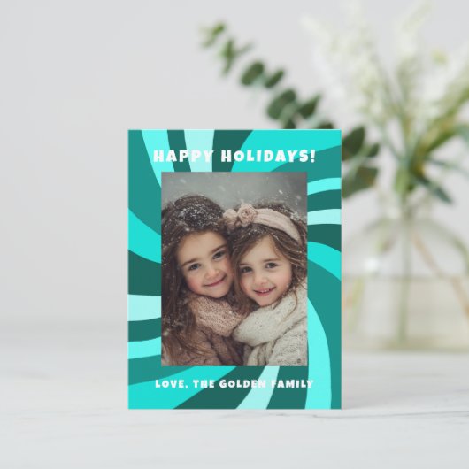 Modern Swirl HAPPY HOLIDAYS CUSTOM PHOTO Feestdagenkaart (Staand voorkant)