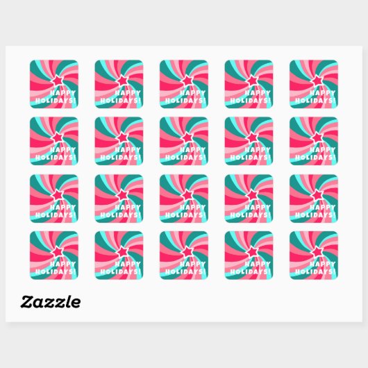 Modern Swirl HAPPY HOLIDAYS CUSTOM Pink Green Vierkante Sticker (Vel)