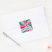 Modern Swirl HAPPY HOLIDAYS CUSTOM Pink Green Vierkante Sticker (Envelop)