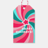 Modern Swirl HAPPY HOLIDAYS CUSTOM Pink TO FROM Cadeaulabel (Voorkant)