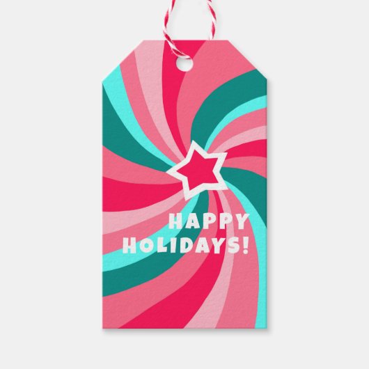 Modern Swirl HAPPY HOLIDAYS CUSTOM Pink TO FROM Cadeaulabel (Voorkant)