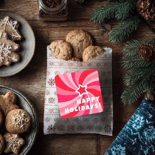 Modern Swirl HAPPY HOLIDAYS CUSTOM Red Pink Vierkante Sticker