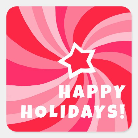 Modern Swirl HAPPY HOLIDAYS CUSTOM Red Pink Vierkante Sticker (Voorkant)