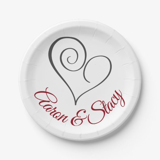 Modern Swirl Heart, gepersonaliseerd Papieren Bordje (Voorkant)