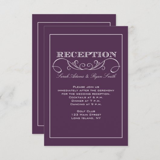 Modern Swirl Paars Reception Invitation Kaart (Voorkant / Achterkant)