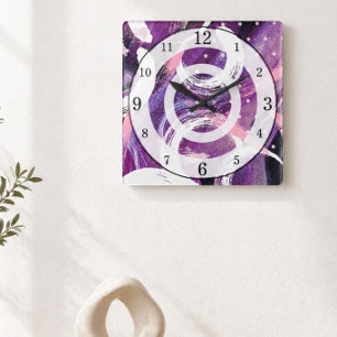 Modern Swirl Paarse Haze Abstract Vierkante Klok