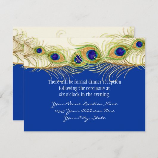 Modern Swirl Peacock Feathers Monogram Informatiekaartje (Voorkant / Achterkant)