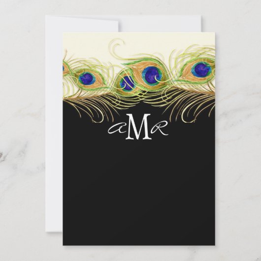 Modern Swirl Peacock Feathers Monogram Kaart (Achterkant)