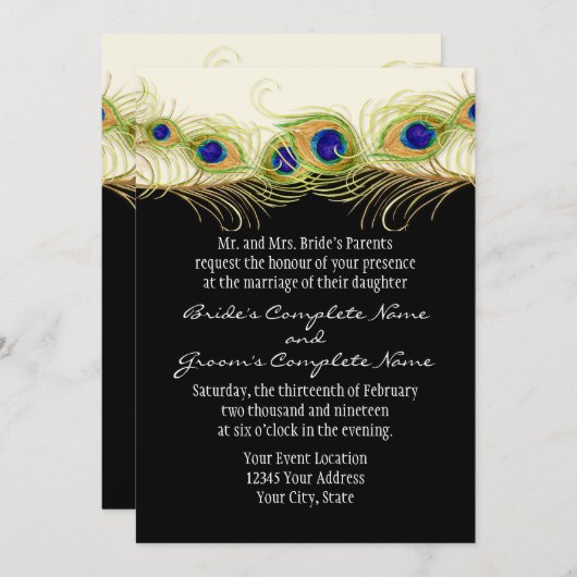 Modern Swirl Peacock Feathers Monogram Kaart (Voorkant / Achterkant)