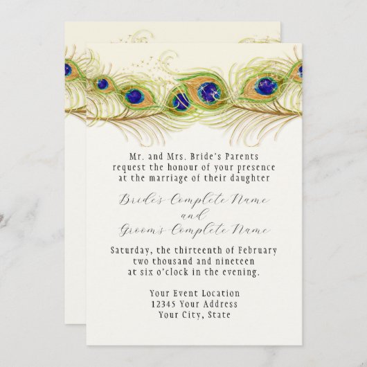 Modern Swirl Peacock Feathers Monogram Kaart (Voorkant / Achterkant)