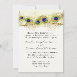 Modern Swirl Peacock Feathers Monogram Kaart
