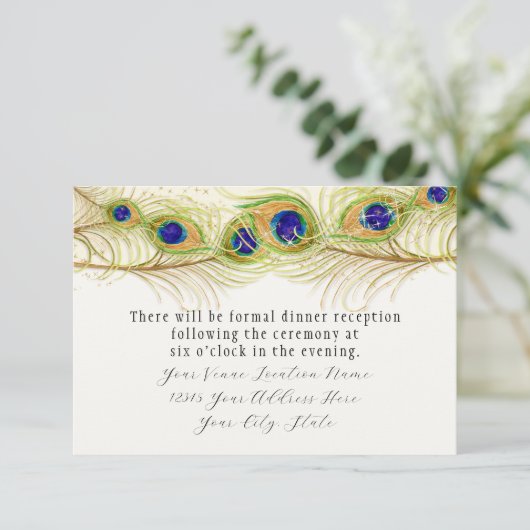 Modern Swirl Peacock Feathers Monogram Kaart (Staand voorkant)