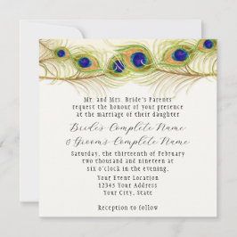 Modern Swirl Peacock Feathers Monogram Kaart