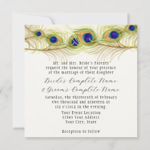 Modern Swirl Peacock Feathers Monogram Kaart
